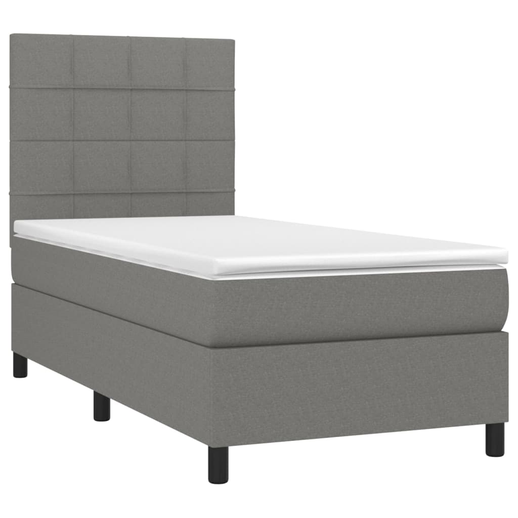 vidaXL Boxspringbett mit Matratze & LED Dunkelgrau 90x200 cm Stoff