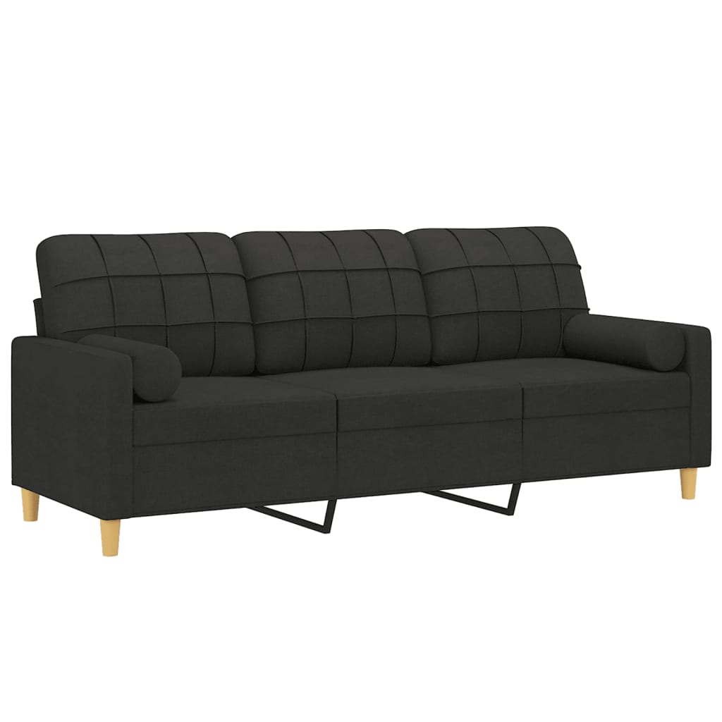 vidaXL 3-Sitzer-Sofa mit Zierkissen Schwarz 180 cm Stoff