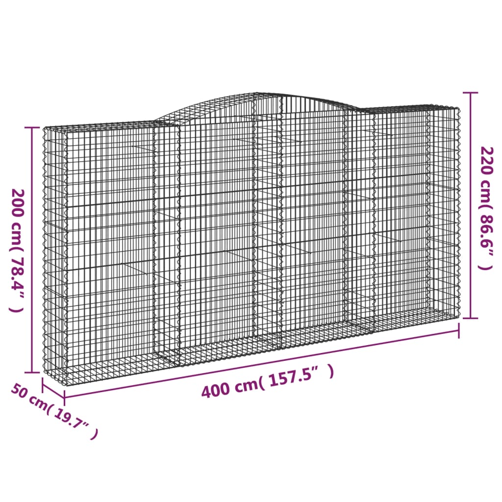 vidaXL Gabionen mit Hochbogen 6 Stk. 400x50x200/220cm Verzinktes Eisen