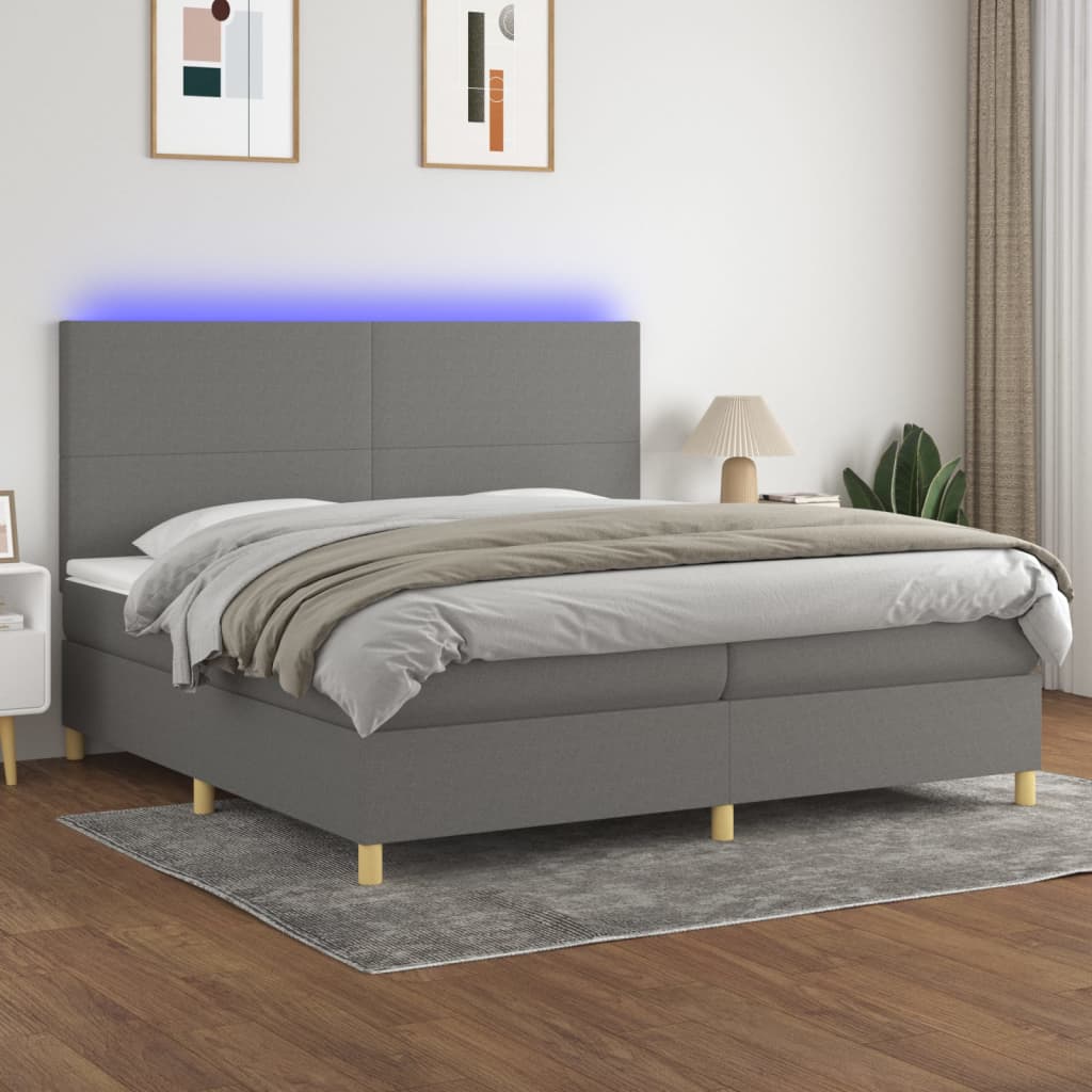 vidaXL Boxspringbett mit Matratze & LED Dunkelgrau 200x200 cm Stoff