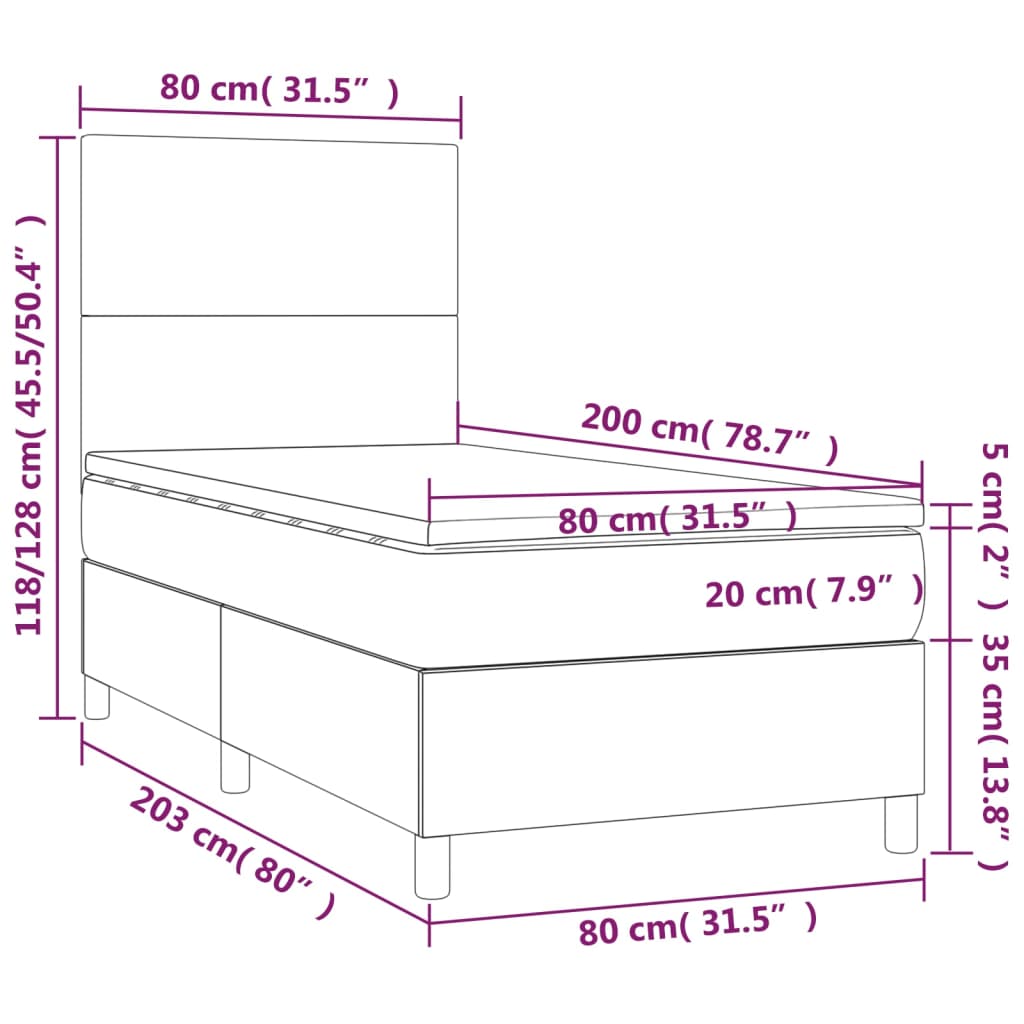 vidaXL Boxspringbett mit Matratze Grau 80x200 cm Kunstleder