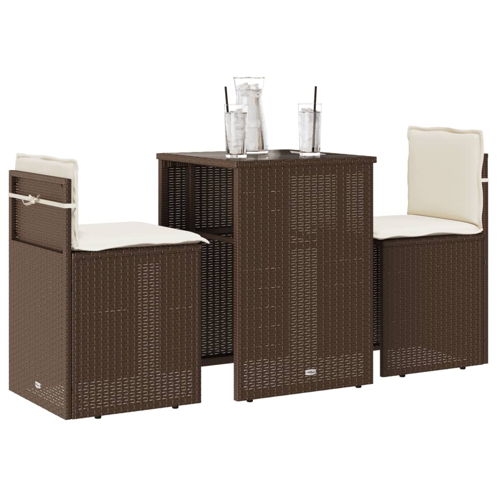 vidaXL 3-tlg. Bistro-Set mit Kissen Braun Poly Rattan