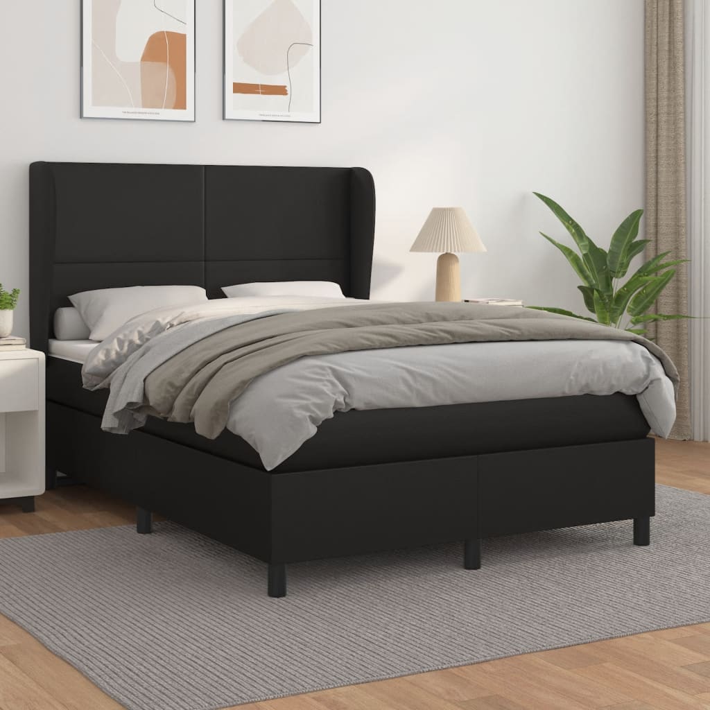 vidaXL Boxspringbett mit Matratze Schwarz 140x200 cm Kunstleder