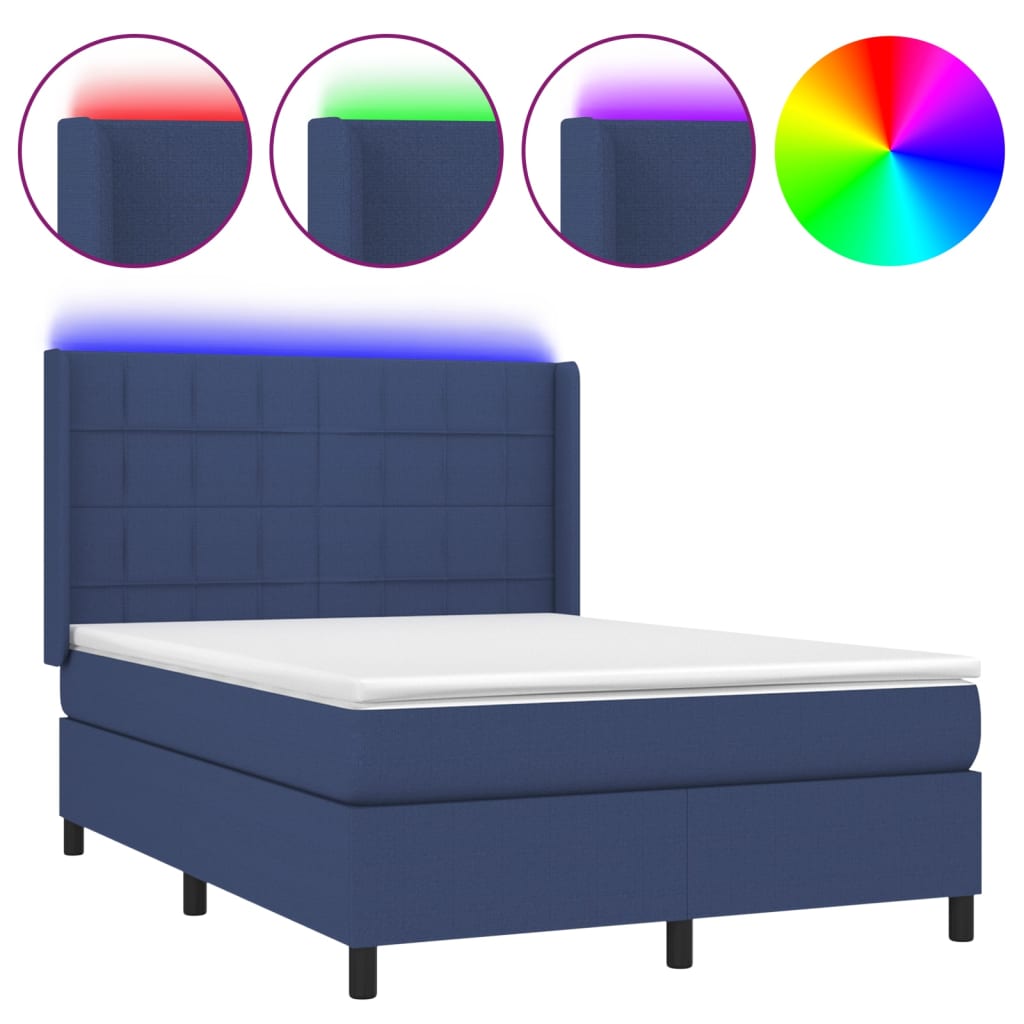 vidaXL Boxspringbett mit Matratze & LED Blau 140x200 cm Stoff