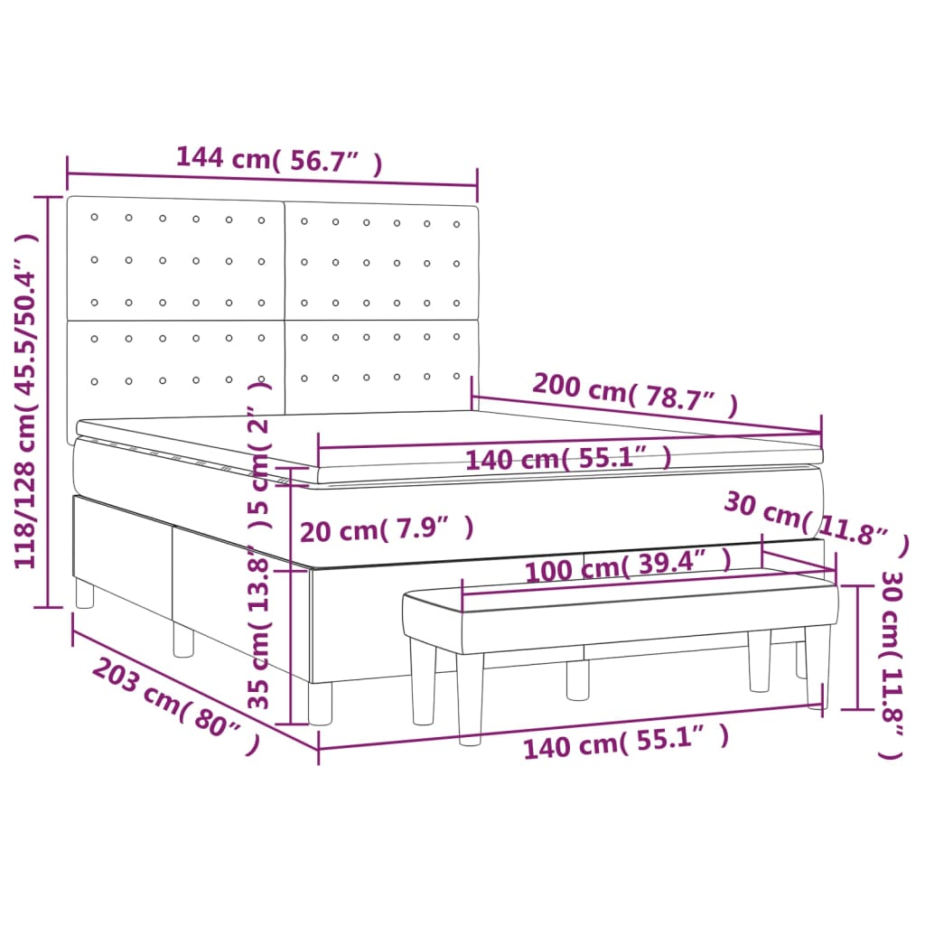 vidaXL Boxspringbett mit Matratze Schwarz 140x200 cm Stoff