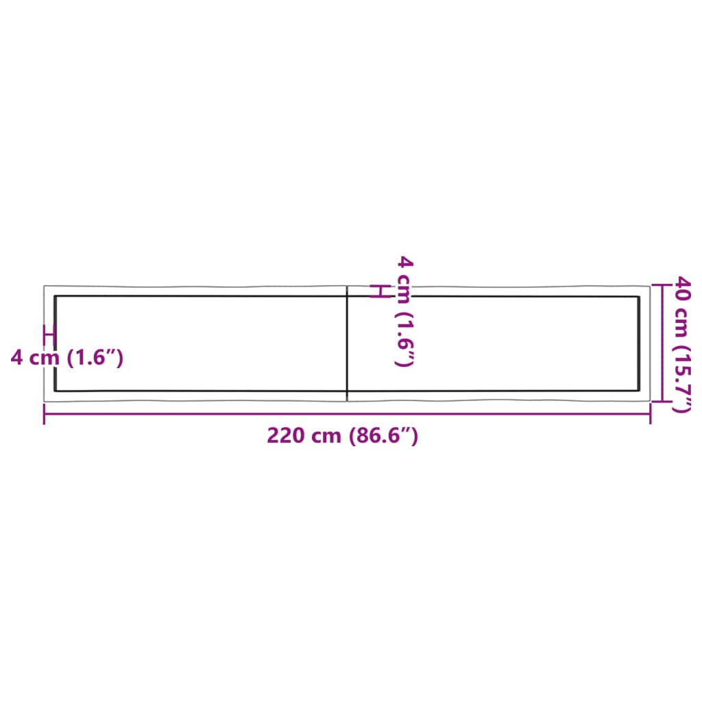 vidaXL Tischplatte 220x40x(2-6) cm Massivholz Behandelt Baumkante