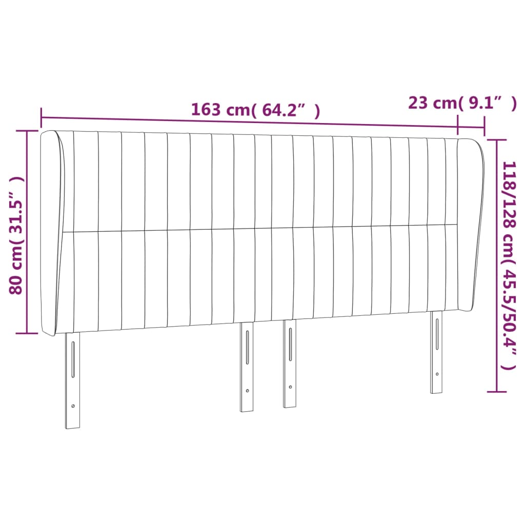 vidaXL Kopfteil mit Ohren Hellgrau 163x23x118/128 cm Samt