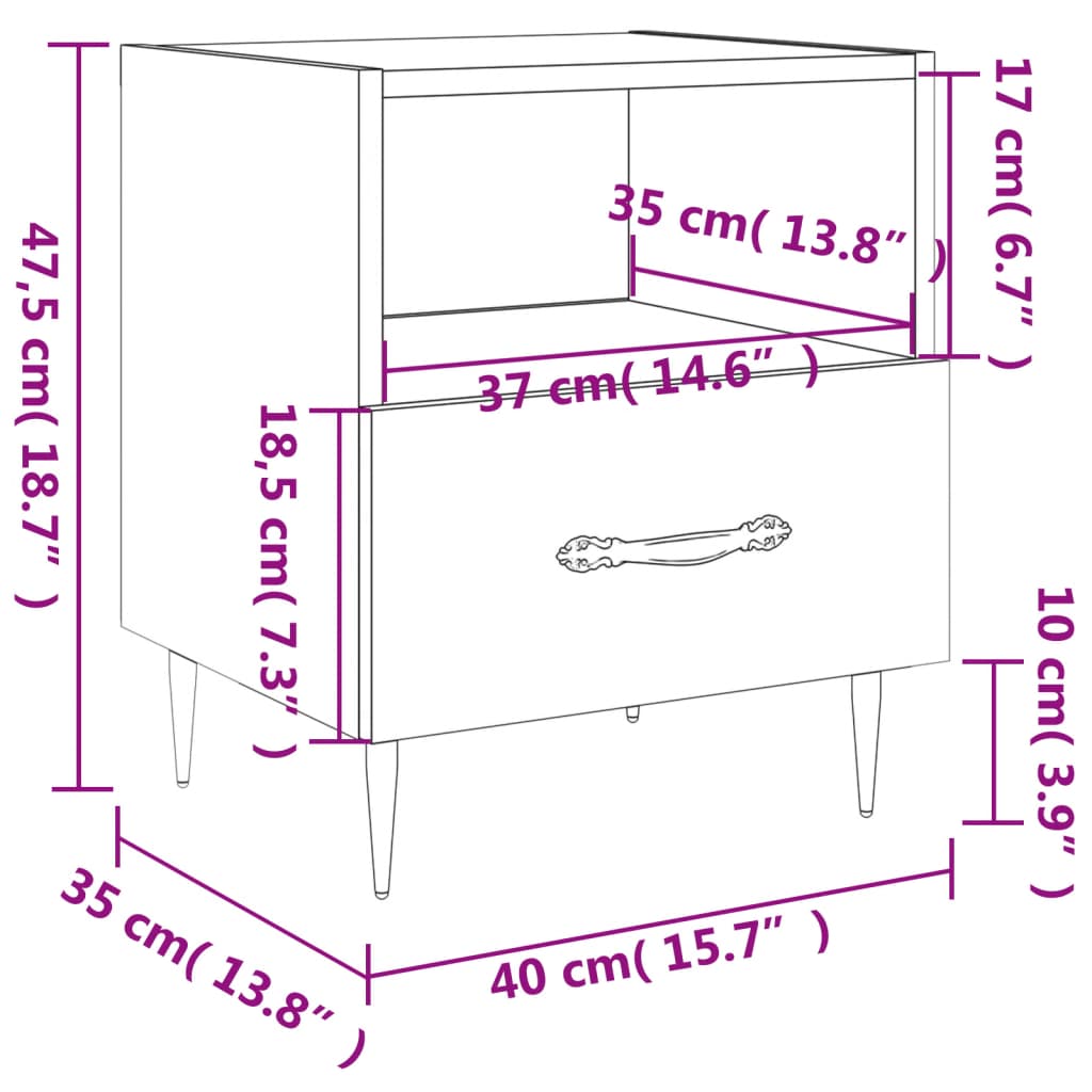 vidaXL Nachttische 2 Stk. Sonoma-Eiche 40x35x47,5 cm Holzwerkstoff