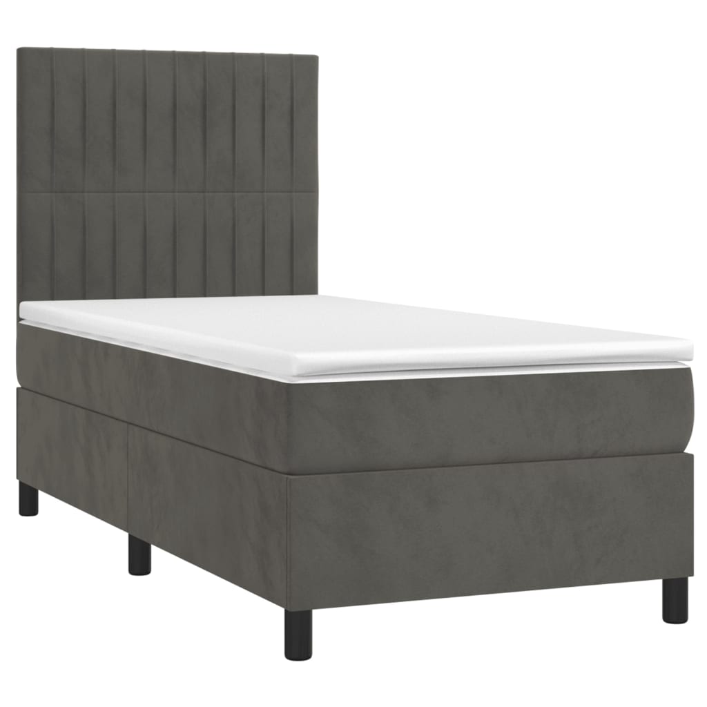 vidaXL Boxspringbett mit Matratze Dunkelgrau 100x200 cm Samt