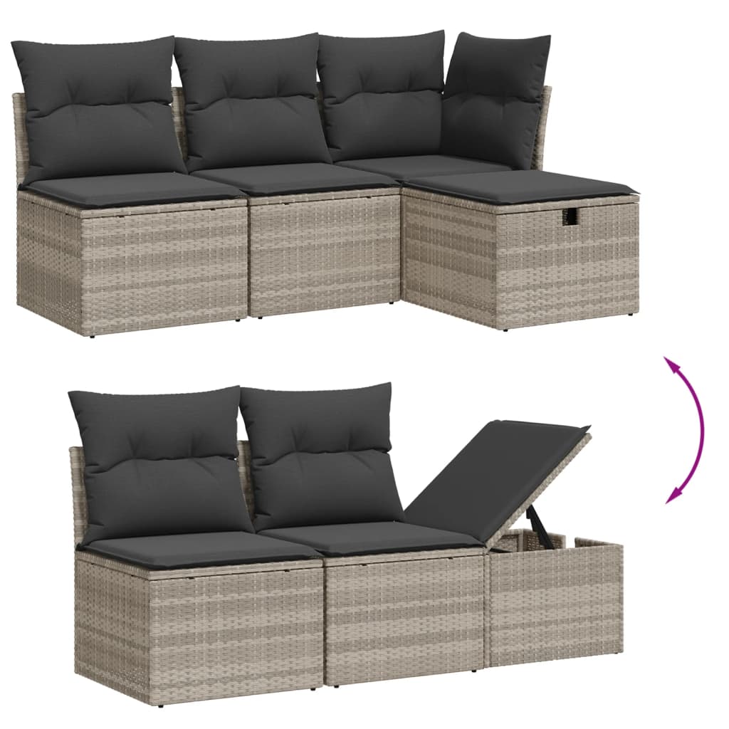 vidaXL 6-tlg. Garten-Sofagarnitur mit Kissen Hellgrau Poly Rattan