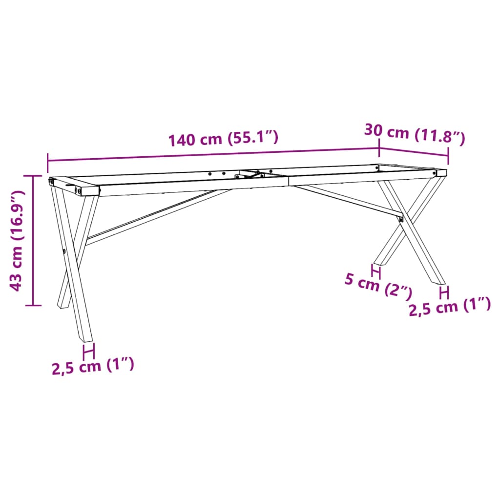 vidaXL Couchtisch-Gestell in X-Form 140x30x43 cm Gusseisen