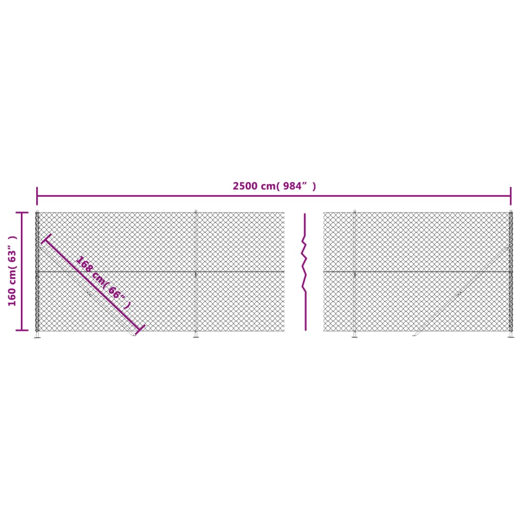 vidaXL Maschendrahtzaun mit Bodenflansch Silbern 1,6x25 m