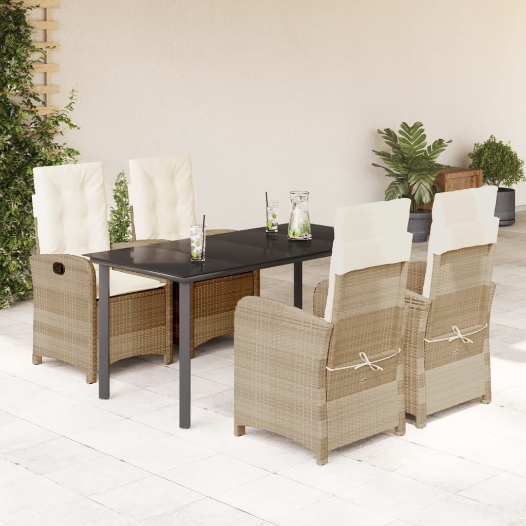 vidaXL 5-tlg. Garten-Essgruppe mit Kissen Beige Poly Rattan