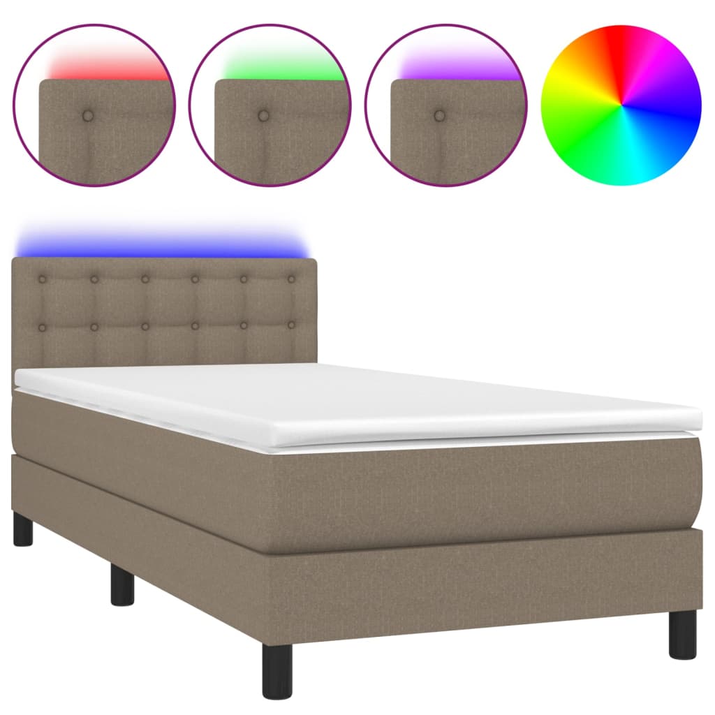 vidaXL Boxspringbett mit Matratze & LED Taupe 80x200 cm Stoff