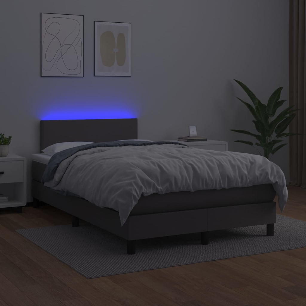 vidaXL Boxspringbett mit Matratze & LED Grau 120x200 cm Kunstleder