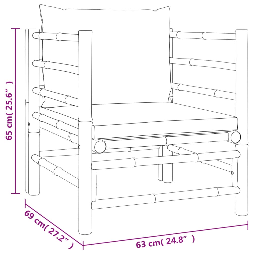 vidaXL 6-tlg. Garten-Lounge-Set mit Hellgrauen Kissen Bambus