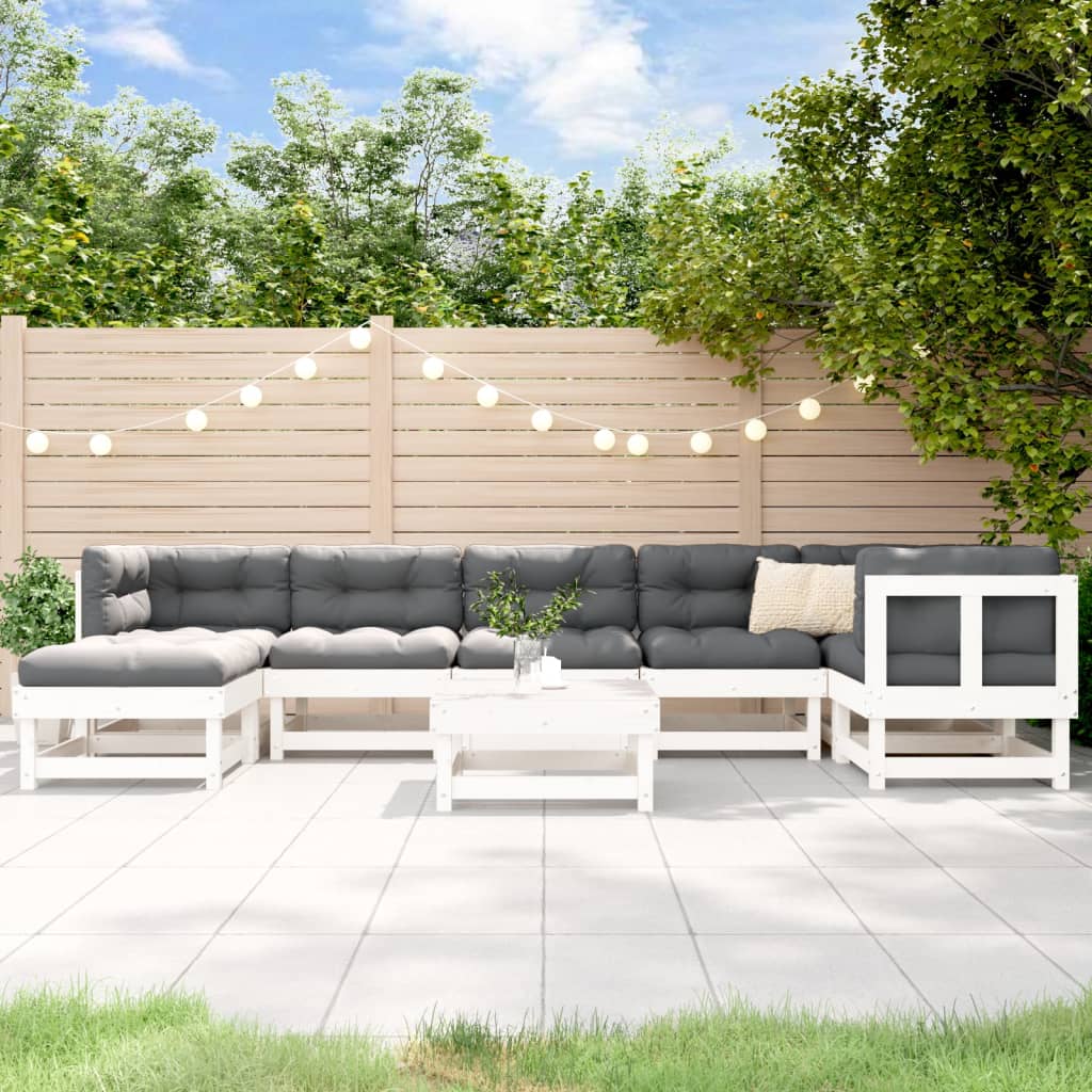 vidaXL 8-tlg. Garten-Lounge-Set mit Kissen Weiß Massivholz