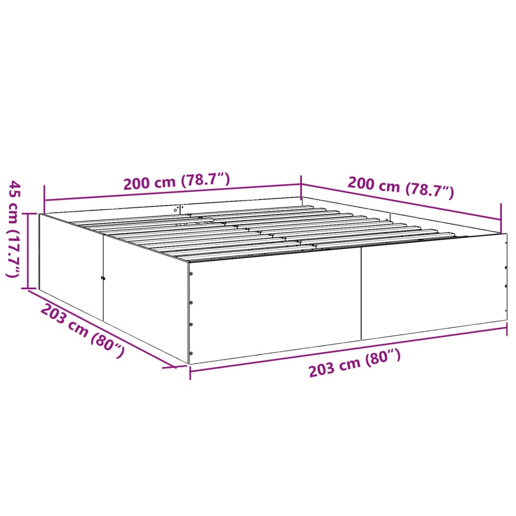 vidaXL Bettgestell Schwarz 200x200 cm Holzwerkstoff