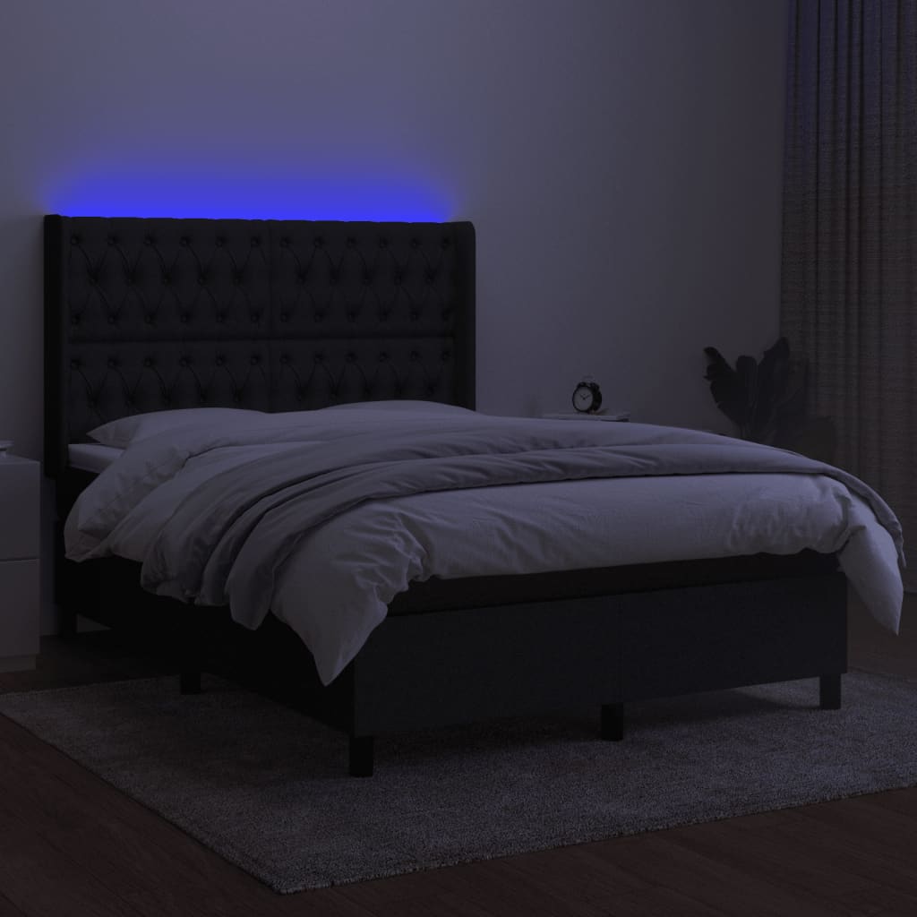 vidaXL Boxspringbett mit Matratze & LED Schwarz 140x200 cm Stoff