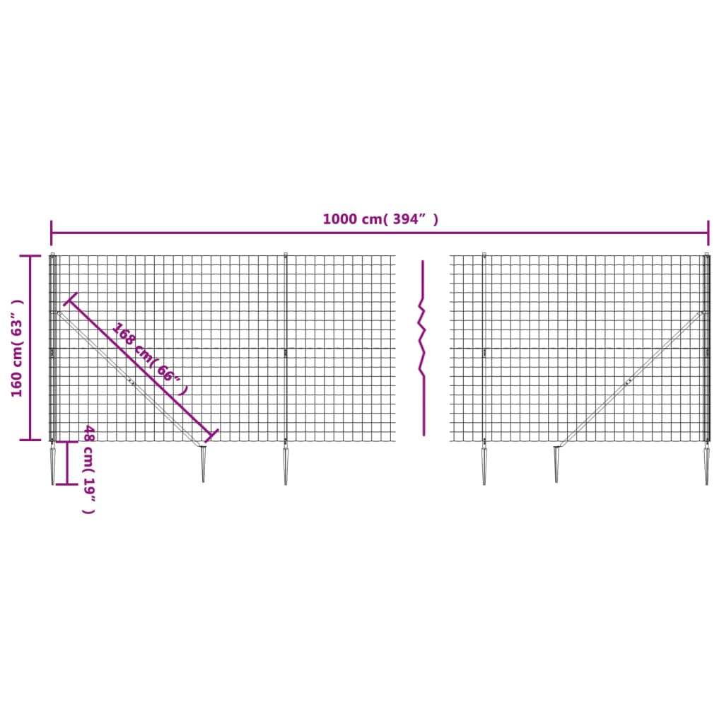 vidaXL Maschendrahtzaun mit Bodenhülsen Anthrazit 1,6x10 m