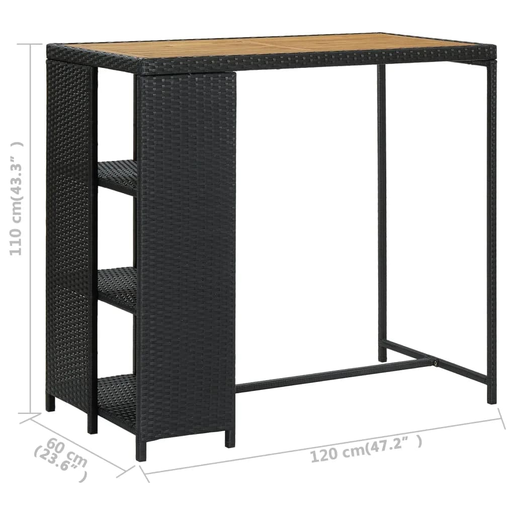 vidaXL Bartisch mit Regal Schwarz 120x60x110 cm Poly Rattan