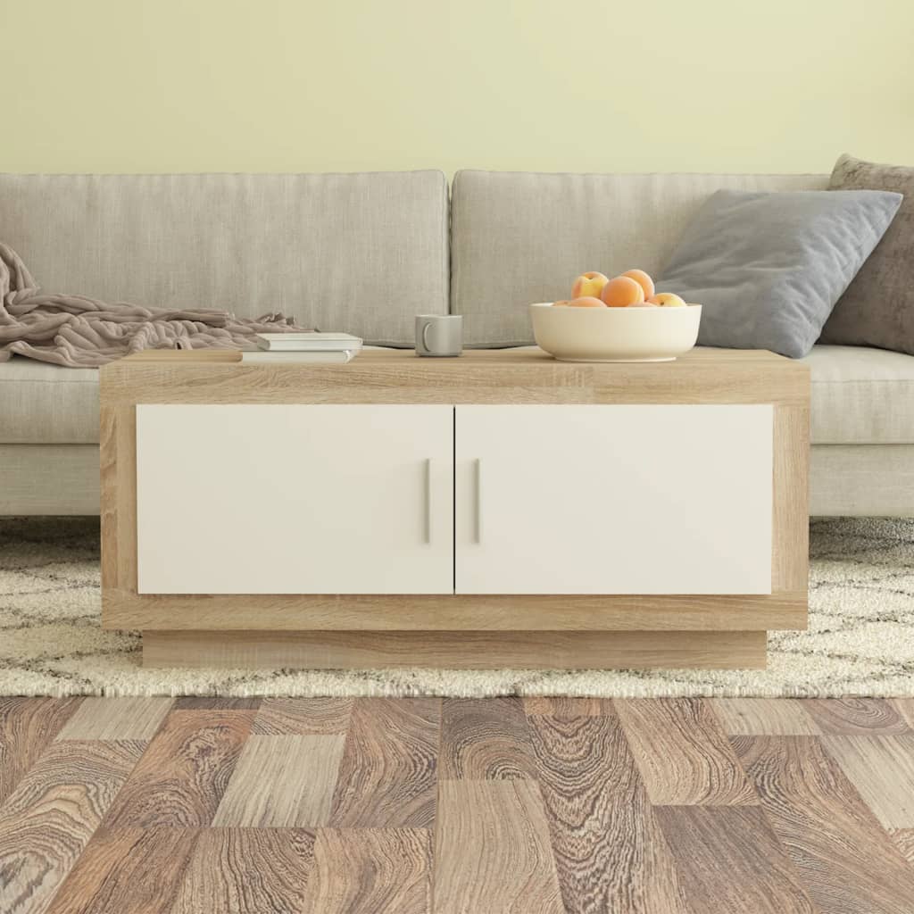 vidaXL Couchtisch Weiß Sonoma-Eiche 102x50x45 cm Holzwerkstoff