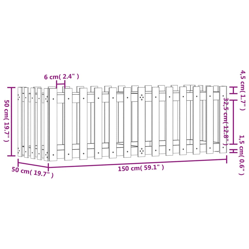 vidaXL Hochbeet Lattenzaun-Design 150x50x50 cm Kiefernholz Imprägniert