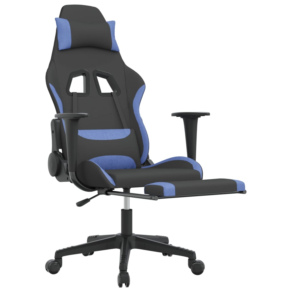 vidaXL Gaming-Stuhl mit Fußstütze Schwarz und Blau Stoff