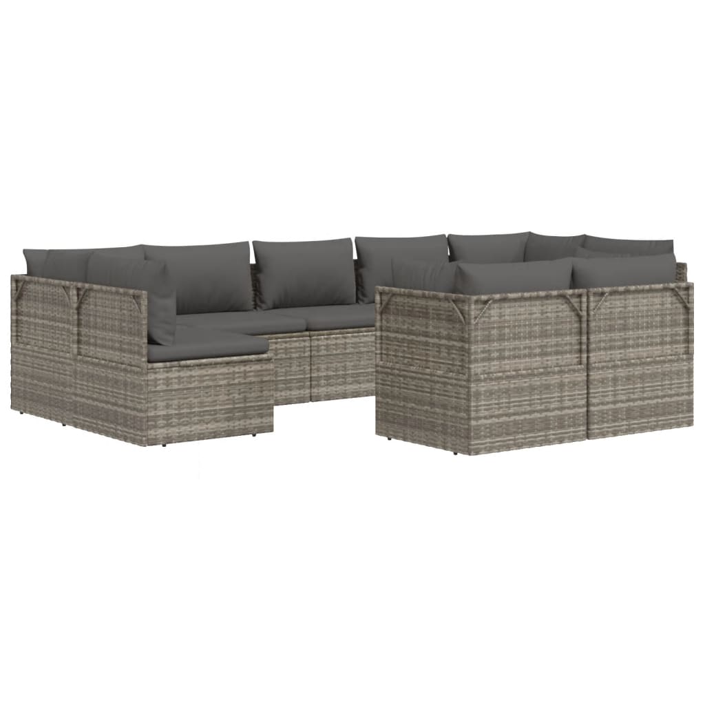 vidaXL 9-tlg. Garten-Lounge-Set mit Kissen Grau Poly Rattan