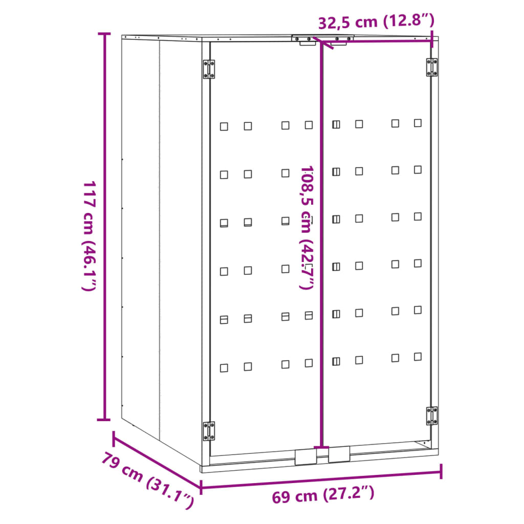 vidaXL Mülltonnenbox für 1 Tonne Schwarz 69x79x117 cm Stahl