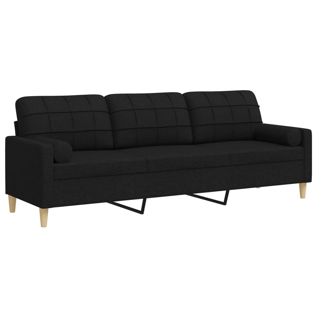 vidaXL Sofa 3-Sitzer mit Zierkissen Schwarz 210 cm Stoff