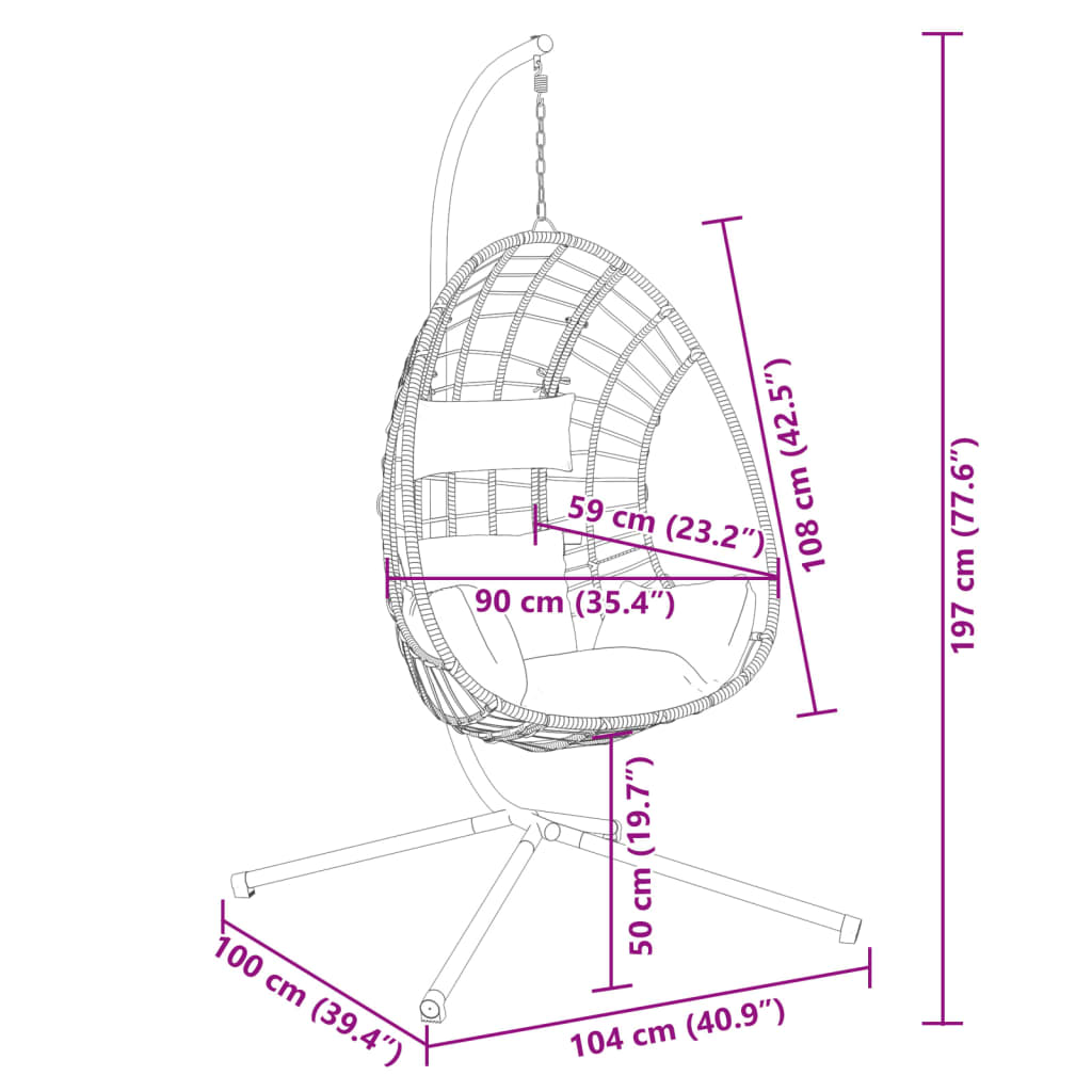 vidaXL Hängesessel Ei-Design mit Ständer Anthrazit Rattan und Stahl