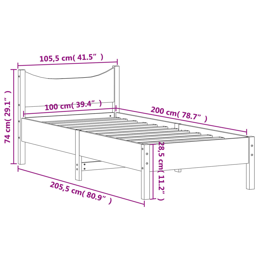 vidaXL Massivholzbett ohne Matratze Weiß 100x200 cm Kiefernholz