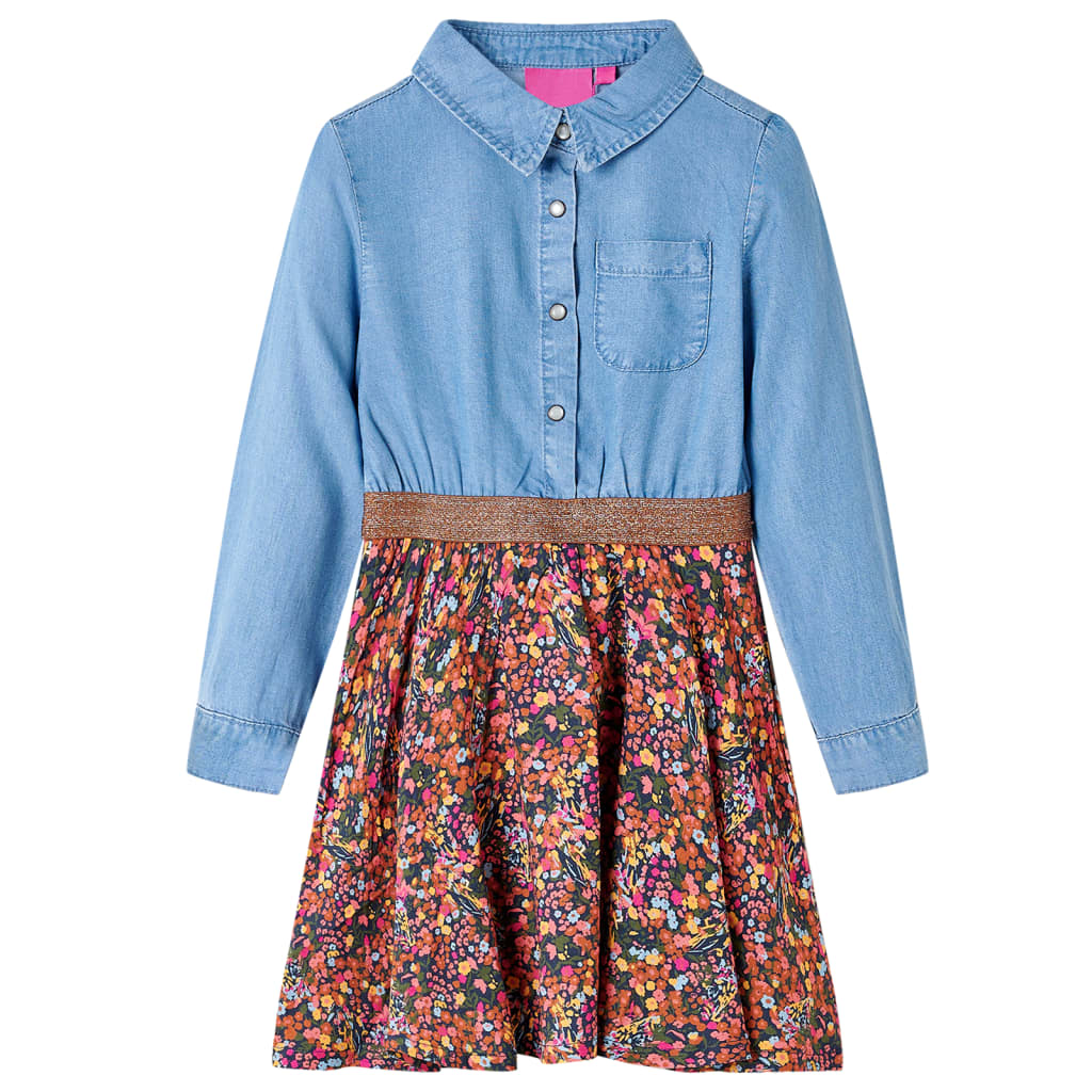 Kinderkleid mit Langen Ärmeln Marineblau und Jeansblau 140