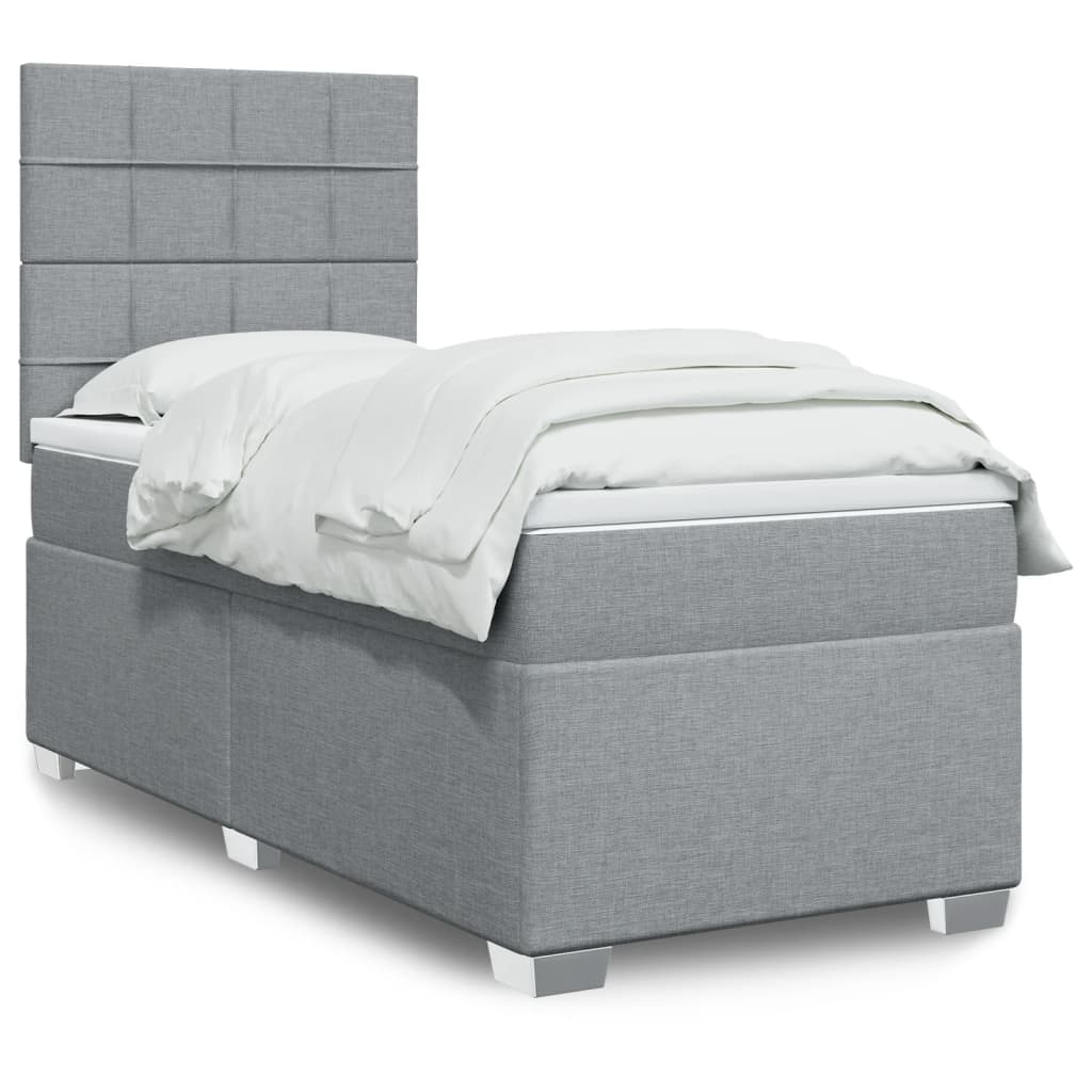 vidaXL Boxspringbett mit Matratze Hellgrau 100x200 cm Stoff