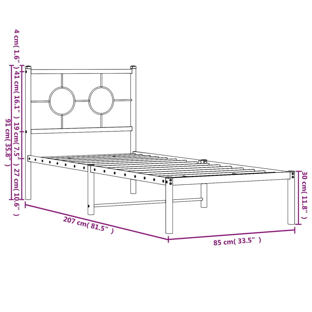 vidaXL Bettgestell mit Kopfteil Metall Schwarz 80x200 cm