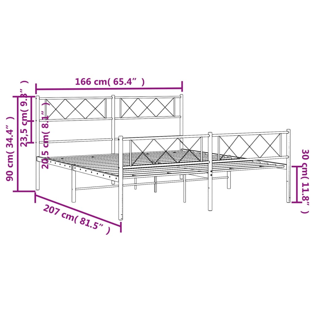 vidaXL Bettgestell mit Kopf- und Fußteil Metall Weiß 160x200 cm