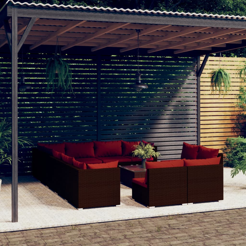 vidaXL 13-tlg. Garten-Lounge-Set mit Kissen Braun Poly Rattan