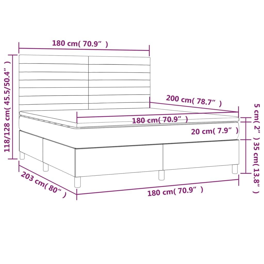 vidaXL Boxspringbett mit Matratze Hellgrau 180x200 cm Samt