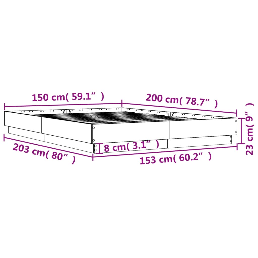 vidaXL Bettgestell Braun Eichen-Optik 150x200 cm Holzwerkstoff