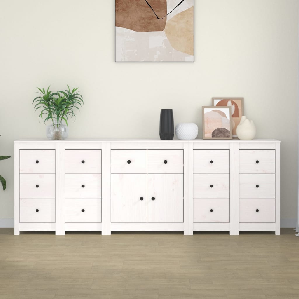 vidaXL Sideboard Weiß 230x35x80 cm Massivholz Kiefer