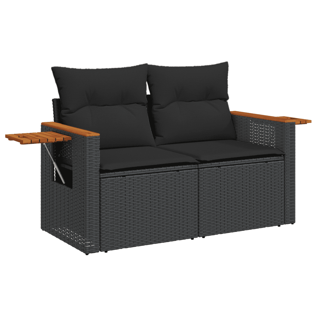 vidaXL 11-tlg. Garten-Sofagarnitur mit Kissen Schwarz Poly Rattan