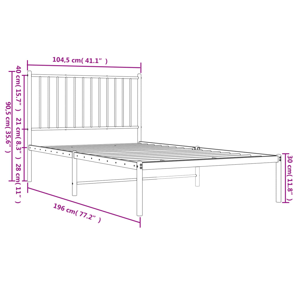 vidaXL Bettgestell mit Kopfteil Metall Weiß 100x190 cm