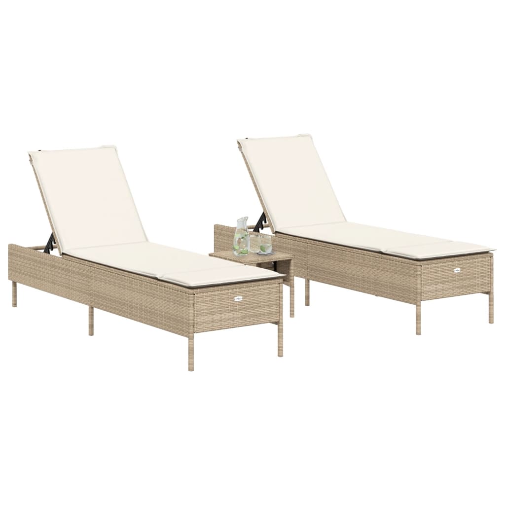 vidaXL Sonnenliegen mit Auflagen 2 Stk. Beige Poly Rattan