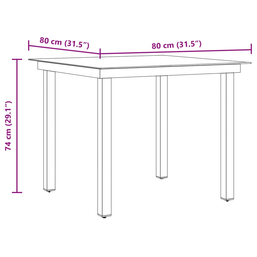 vidaXL Gartentisch Schwarz 80x80x74 cm Aluminium und Glas