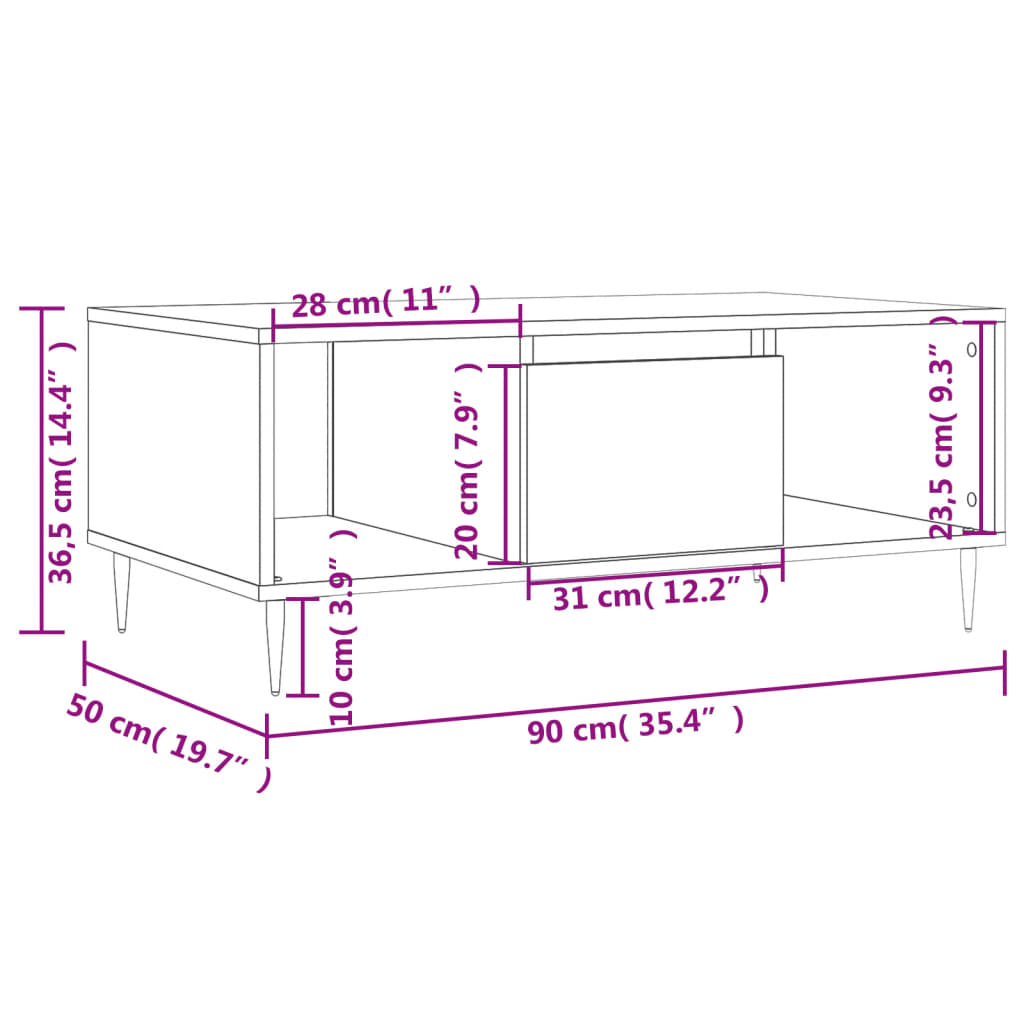 vidaXL Couchtisch Weiß 90x50x36,5 cm Holzwerkstoff