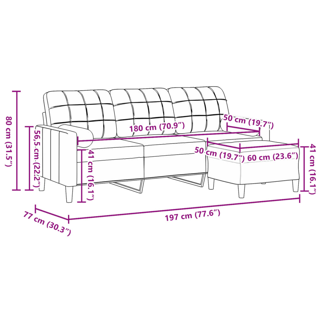 vidaXL 3-Sitzer-Sofa mit Hocker Dunkelgrau 180 cm Samt