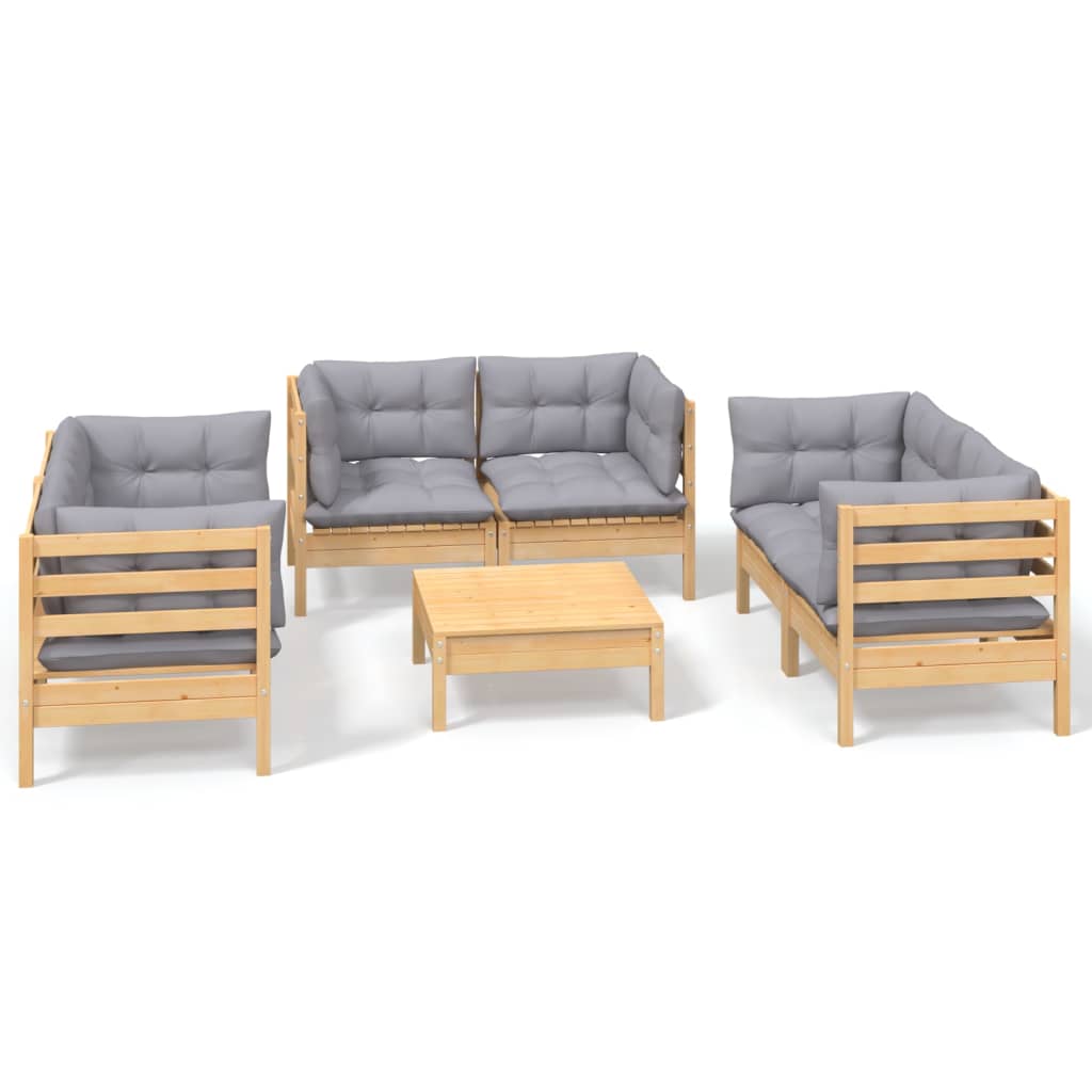 vidaXL 7-tlg. Garten-Lounge-Set mit Grauen Kissen Kiefer Massivholz