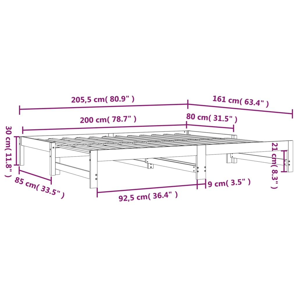 vidaXL Tagesbett Ausziehbar Schwarz 2x(80x200) cm Massivholz Kiefer