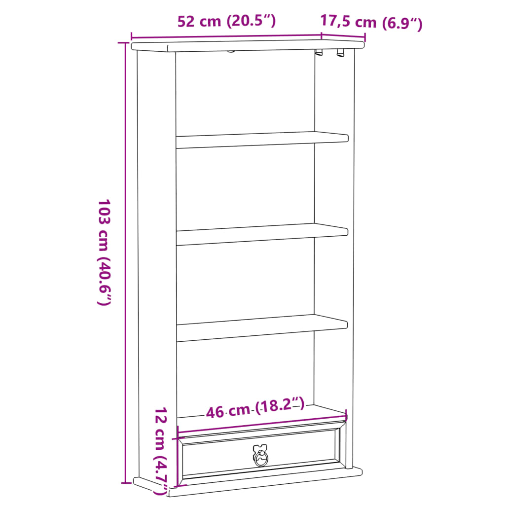 vidaXL CD-Schrank Corona 52x17,5x103 cm Massivholz Kiefer